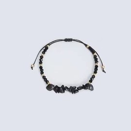 Handmade Natural Stone Black Tourmaline Chip Beads Adjustable Women's Bracelet