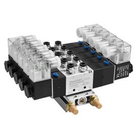 Heschen Electrical Pneumatic 5 Solenoid Valve, 4V230C-08, 24VDC, PT1/4, 5 Way 3 Position, Manifold Base, Muffler, Quick Fittings Set, CE