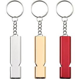 Pack of 3 Whistle, Emergency Loud Whistle, Metal with Keyring, Aluminium Alloy Sports Whistle, for Camping, Hiking, Hunting, Sports, Dog Training, Silver + Gold + Red