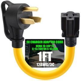 Tellegloww 30 Amp to 20 Amp Dryer to EV Charger Adapter compatible with NEMA 10-30P to 5-15/20R or 6-15/20R, 30Amp 3 Prong Dryer Plug 10-30P to 240V 6-20R 6-15R 5-15R 5-20R T-Blade for EV Charging