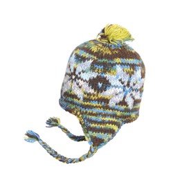 Nepal Hand Knit Ear Flaps Tiedye Snowflake Beanie Trapper Trooper Blue