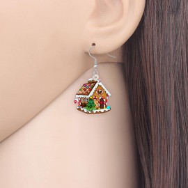 BONSNY Acrylic Dangling Novelty Funny Christmas Candy Snow House Earrings Hypoallergenic Designer Jewelry Gifts For Women (Brown)