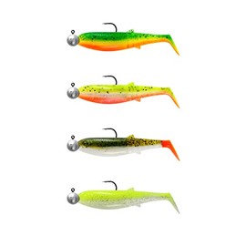Savage Gear Cannibal Shad Mix - 4 Mounted Rubber Fish Colour: Dark Water Mix, Weight / Length / Hook Size: 9 g + 10 g - 10 cm - Size 3/0
