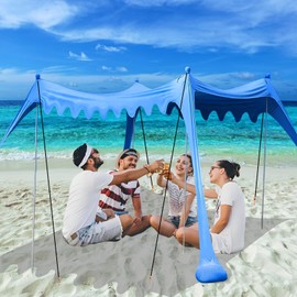 Beach Shade Tent,Beach Sunshade Canopy UPF 50+UV Protection,10x10 Ft Beach Shelter with 4 Sandbags and Thick Stability Poles,Sand Shovel,Ground Pegs,Carry Bag,Camping,Backyard Fun,Outdoor Canopy Tent