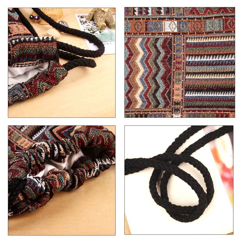 Richugui Retro Style Drawstring Bags stripe Backpack Bag Bohemian Drawstring