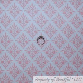 Emma & Mila BonEful FABRIC FQ Cotton Quilt VTG White Pink Rose Flower Damask Diamond Pattern