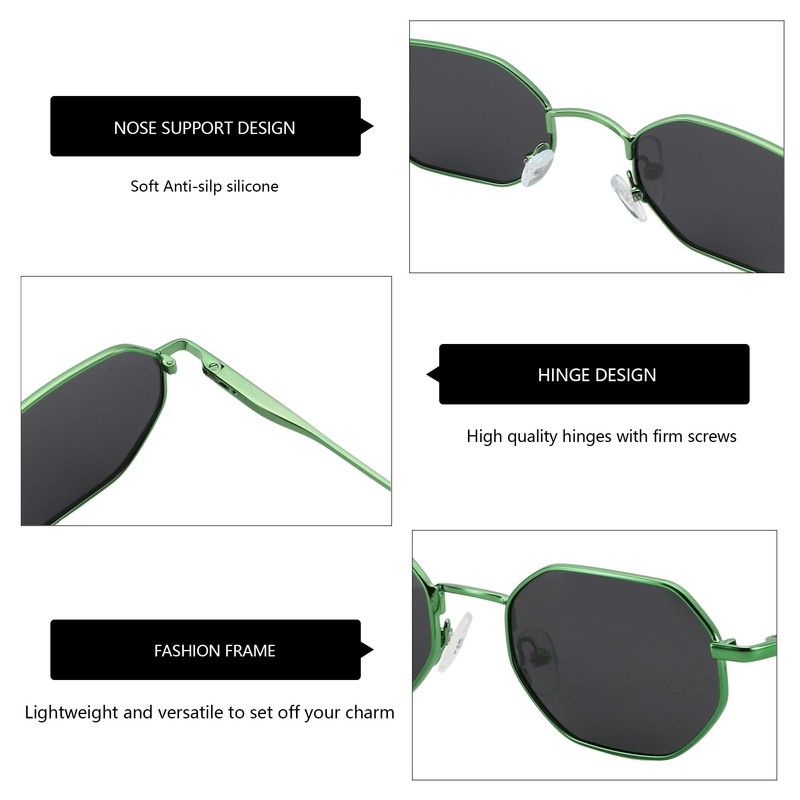 ZENOTTIC Mini Cool Octagonal Sunglasses Women Men Polarised Metal Frame