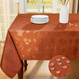 Smiry Mantel rectangular de 60 x 84 pulgadas, impermeable, tela de damasco con patrones de hojas, fundas de mesa jacquard para fiestas y cena de día festivo, óxido