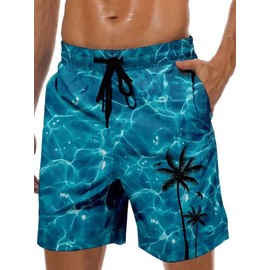 Lzzidou Men's Swim Trunks Quick Dry Hawaiian Board Shorts Lined Beach Shorts with Pockets