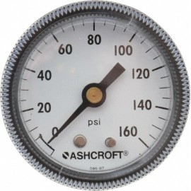Ashcroft 2" Dial, 1/4 Thread, 0-160 Scale Range, Pressure Gauge Center Back C...
