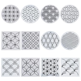 FREEBLOSS Sashiko Stencils - Geometric Embroidery Patterns for Drawing and Hand Quilting - 14x14cm