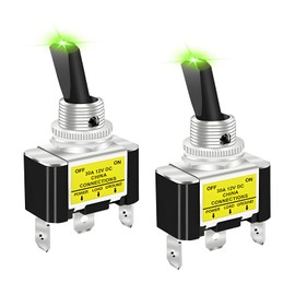 Gasedin 2 PCS Heavy Duty Toggle Switch, 12V DC 30A LED Lighted 3 Pin On Off Rocker Switch, 2 Position Toggle Switch for Marine Cars Trucks Boats, Electrical System Car Accessories (Green)
