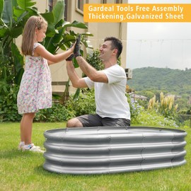 Gardeal Outdoor Metal Galvanized Raised Planter Box,Oval Large Garden Bed Kit for Vegetables, Fruits, Flowers and Herbs 4X2X1 FT