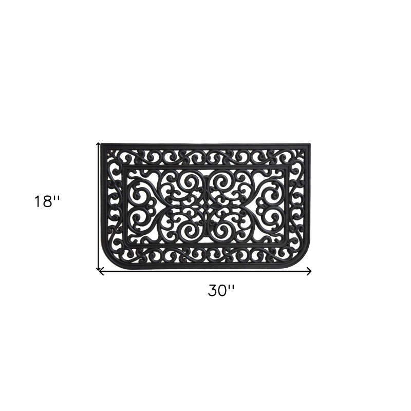 HomeRoots 18" X 30" Black Rubber Scrollwork Outdoor Door Mat