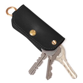 HUKURO Mini Key Case, Edge- Men's Tochigi Leather, Compact, Slim, Small, Genuine Leather, Made in Japan, Owl, black (black thread)