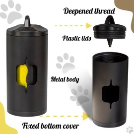 Metal Dog Poop Bag Holder 2-Pack w/Leash Clip|Durable Scratch-Resistant Aluminum|30 Bags+6 Accessories（Black）