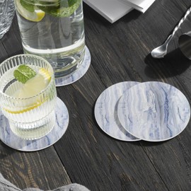 TIED RIBBONS Coasters for Drinks Set of 6 | Marble Style Coaster | Ceramic Coaster Set with Metal Black Holder | Coasters Tabletop Protection Home Decor for Coffee Table, Marble Blue, 4 Inches
