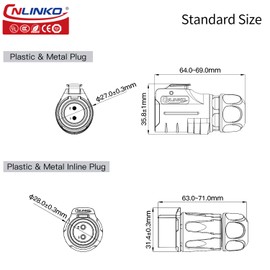 CNLINKO LP-20 5 PIN Waterproof Connector, IP68 Circular Connector, Quick Plugging Aviation Connector, PBT Plastic Shell Solder Connector, Marine Industry Connector Male Plug Inline Plug-In (5 PIN)