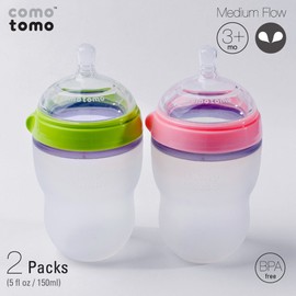 Comotomo Baby Bottle, Green/Pink, 8 Ounce, 2 Count