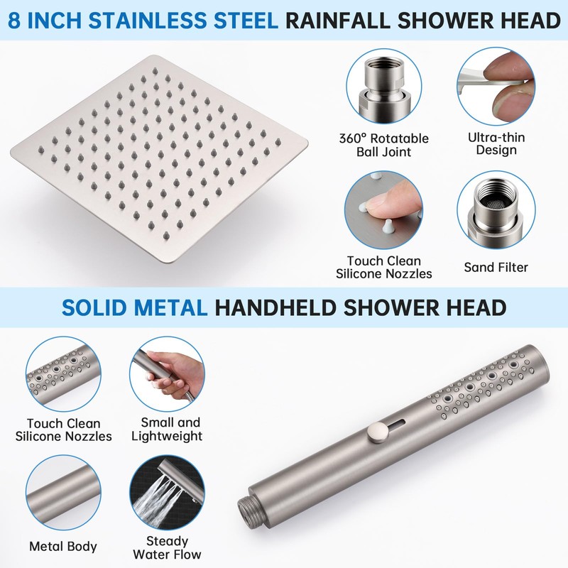G-Promise All Metal Shower Head with Massage Mode Handheld Spray