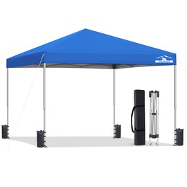 Tisetrail 10x10ft Pop Up Canopy Tent - Instant Shelter, Easy Outdoor Sun Shade for Events, Parties, Camping, Portable Outdoor Canopies, Silver Coated Top UPF 50+, 4 Weight Bags - Blue