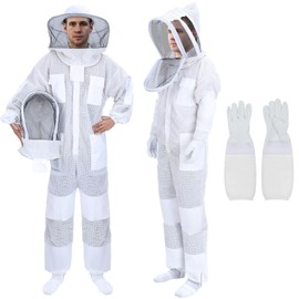 YORKING Ventilated Bee Suit, 3 Layer Bee Suit for Men Women, Sting Proof Protective Beekeeping Kit with Gloves, 2 Beekeeping Veils for Beekeepers - M