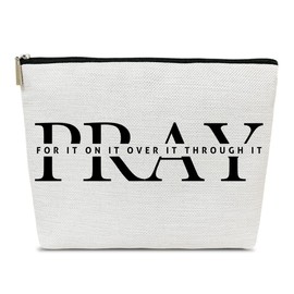 Ythuil Christian Gifts Makeup Bag, Pray On It Pray Over It Cosmetic Bag for Purse, Christian Baptism Religious Gifts for Women Sister Besties, Encouragement Pouch