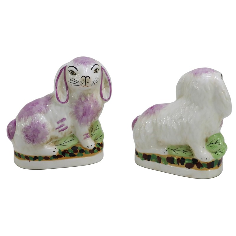 Pink Porcelain Bunny Figurines, Pair of Porcelain Bunny Hares Figurines,