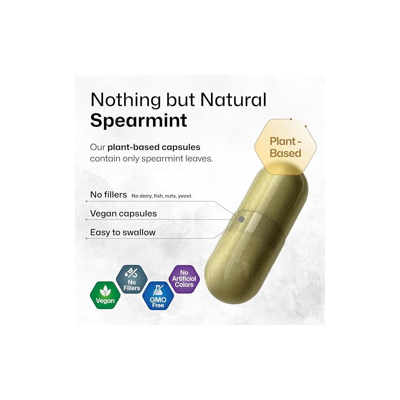 Cápsulas de Menta Spearmint, 500 Mg, Hoja de Orgánica (Mentha