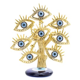 YU FENG Golden Turkish Evil Eyes Tree with Blue Evil Eye Base for Home Decor Luck Gift