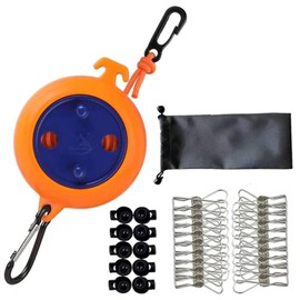 QeeHeng Camping Retractable Clothesline Portable Travel Clothes Line Adjustable 26ft with 10 Stoppers, 20 Windproof Clothespins