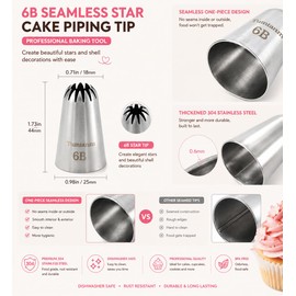 Tumtanm 6B Nozzle Large Drop Flower Piping Tip, Large Seamless Stainless Steel Icing Piping Nozzle Tip #6B