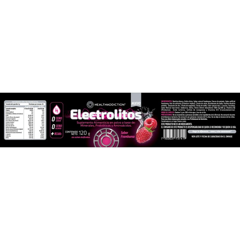 HEALTHADDICTION Polvo de Electrolitos con BCAAs Prebiticos y Vitaminas B