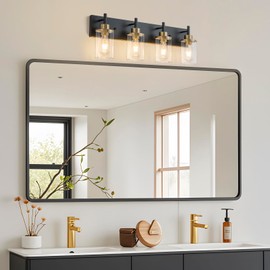 GoYeel Bathroom Light Fixtures Over Mirror, Black and Gold Vanity Lights Restroom Light Fixture 4 Light with Clear Glass Shade, E26 Base for Home Indoor Use