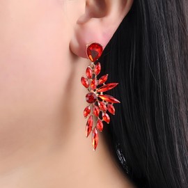 Rhinestone Earrings for Women Crystal Drop Dangle Earrings Teardrop Chandelier Earrings Sparkly Prom Wedding Bridal Earrings Jewelry(Red)