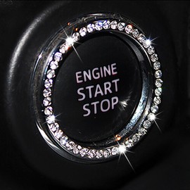 Auto Bling Crystal Ring Emblem Sticker Rhinestone Car Key Knob Interior Bling Push Button Start Engine Ignition Button Auto Decoration Decal Unique Sparkly Vehicle Rings Accessories