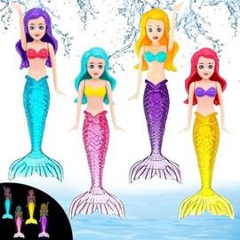 YOUYIKE Diving Toy with Glow-in-the-Dark Mermaids - Set of 4 Underwater Toys for Swimming Pool, Pool & Bathtub - Family Fun with Group Games from 1 Year