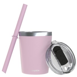 CUPKIN Stackable Stainless Steel Kids Cup Smoothie Tumbler - Powder Coated Insulated Tumblers, BPA Free Lid and Silicone Straw (8 Fl Oz (Pack of 1), Pink)