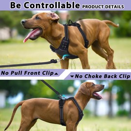 Funfox Dog Harnesses for Large Dogs, No Pull Dog Harness Adjustable with Handle Easy Control, Durable Materials 2 Clips Harnais Pour Chien Reflective Strips Pet Vest for Night Walking Black L