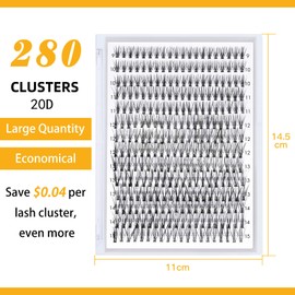 B&QLASH Lash Clusters 20D-D-9-16 LASH Individual Lashes 280 Clusters False Eyelash 10D 20D Lash Clusters Extensions Individual Lashes Cluster DIY Eyelash Extensions (RRDH-20D-D-9-16)