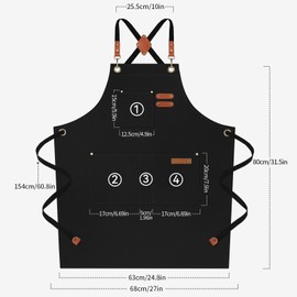 NLUS Chef Apron for Men Women with 4 Pockets, Water-Resistant Cotton Canvas Cross Back Apron for Cooking (Black)