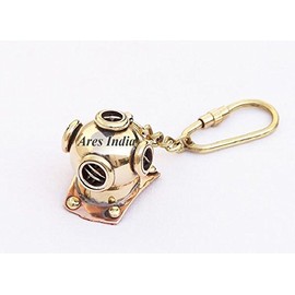 Ares India Brass Diving Divers Helmet Keychain Nautical Maritime Yatching Keyring Gift,Gold,4 cm