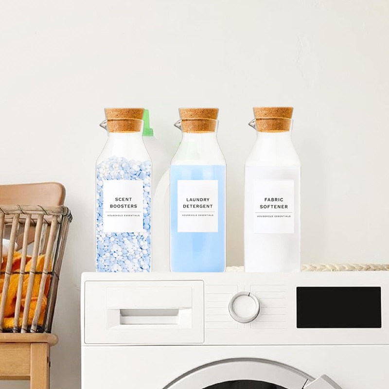 Glass Laundry Detergent Dispenser Set with Cork Lids, Fabric Softener