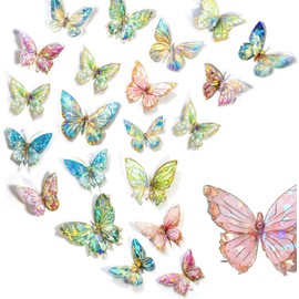 siawadeky Collage Sticker 80 Piece Set, 4 Types, Cute Butterfly Stickers, Glitter, Foil Stamping, Decorative Stickers, Translucent PET, Waterproof Stickers, Handmade Deco Stickers, Girls, Birthday,