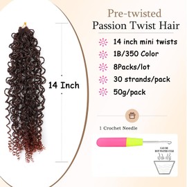 XGY Hair Ombre Ginger Yanky twist crochet hair 14 Inch 8Pack Pre-Twisted Fluffy Spring Twist Curly Crochet Hair for Black Women 50g/Pack Crochet Hair Pre Looped Synthetic Hair Extension (1B/350#)