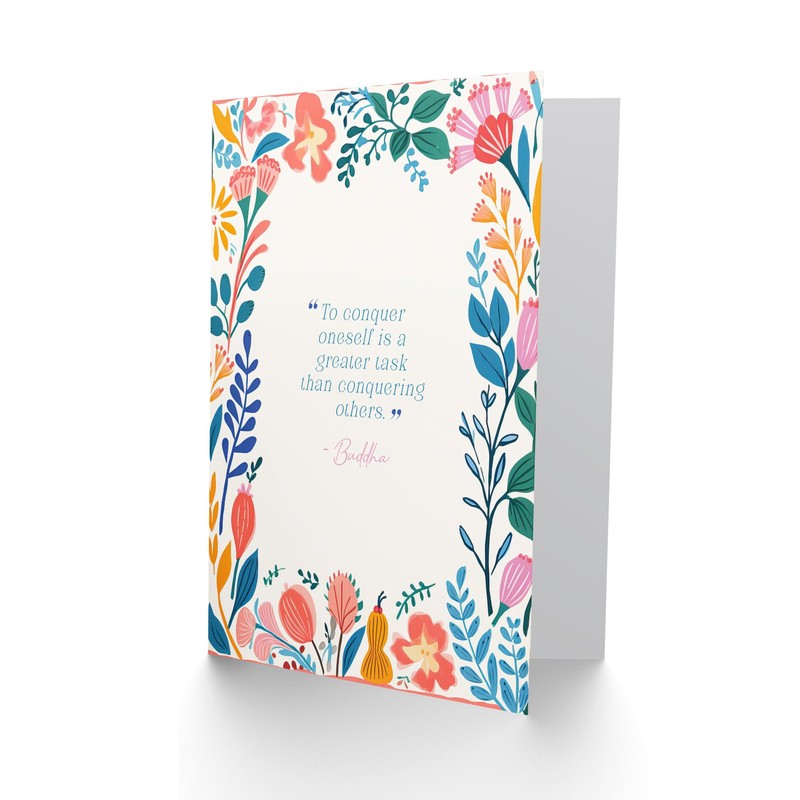 Artery8 Spiritual Birthday Card Conquer Oneself Buddhist Mindfulness Quote Floral