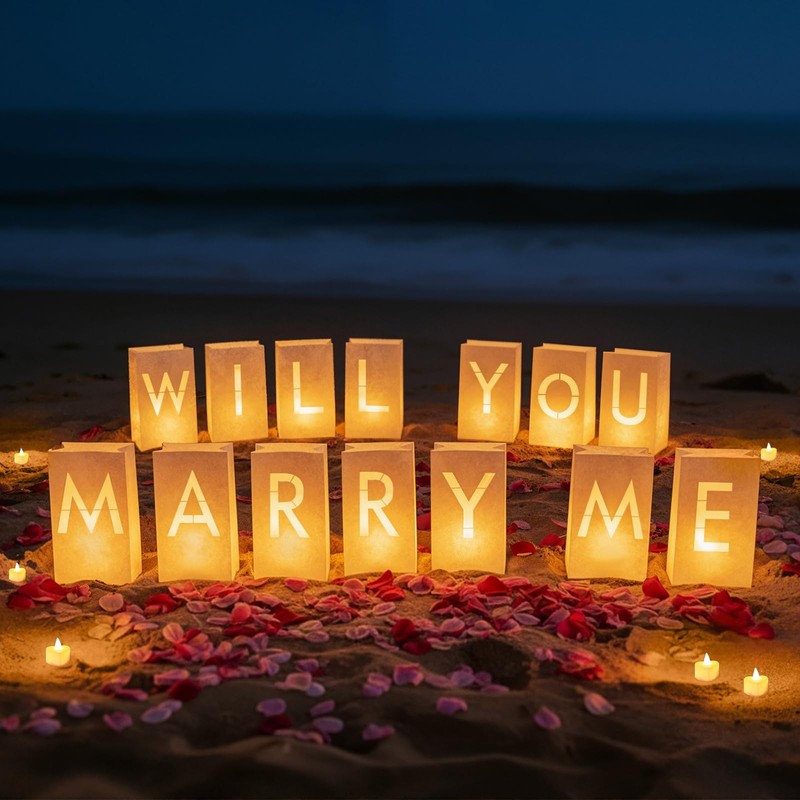 ARIKJ Will You Marry Me Light Up Letters Luminary Bags,