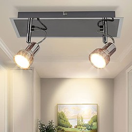 Depuley Industrial Ceiling Track Lighting, 2-Light Flush Mount Black Light Fixture, Led Directional Track Wall Spotlight, 2X LED GU10 Bulbs Included for Kitchen/Bedroom/Hallway/Office/Picture Wall