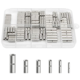 RED WOLF 26 to 8 AWG Uninsulated Bu-tt Connector Copper Wiring Ferrule Non-Insulated Wire Connector Kit Cable Connection Crimp Barrel Electrical Metal Terminal Bu-tts 6 Sizes (200 PCS)