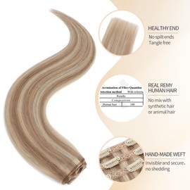 S-noilite Clip-In Real Hair Extensions, Light Golden Brown/Bleached Blonde, 50 cm, 80 g, Straight, 3 Pieces
